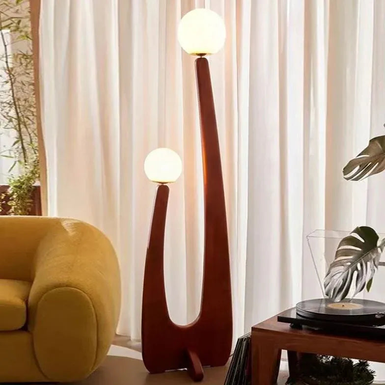 Spherical Lampshade Streamlined Wooden Floor Lamp