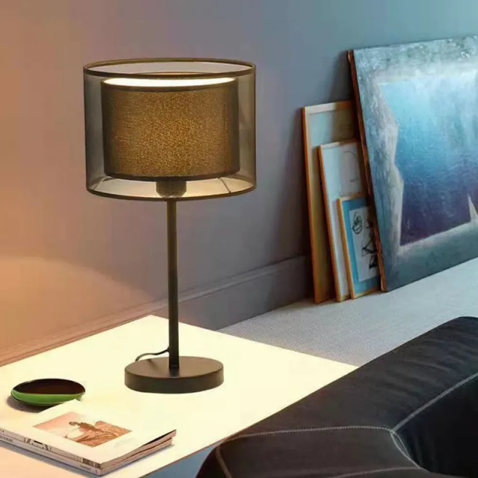 Cylindrical Black Mesh Plug-In Floor Lamp