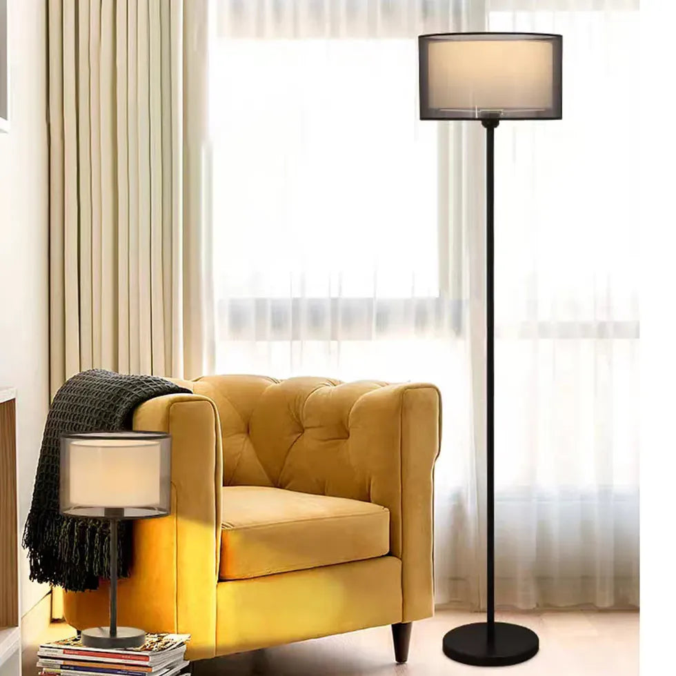 Cylindrical Black Mesh Plug-In Floor Lamp