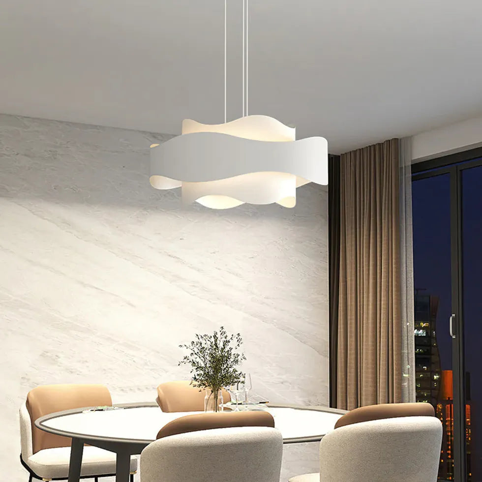 Dual-Layer Wave Design White Dining Room Pendant Light