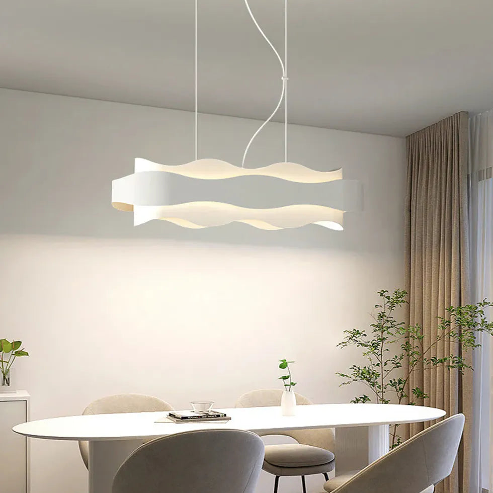 Dual-Layer Wave Design White Dining Room Pendant Light