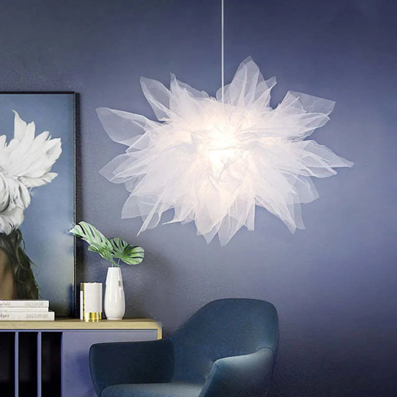 Flower-shaped Modern White Fabric Pendant Light