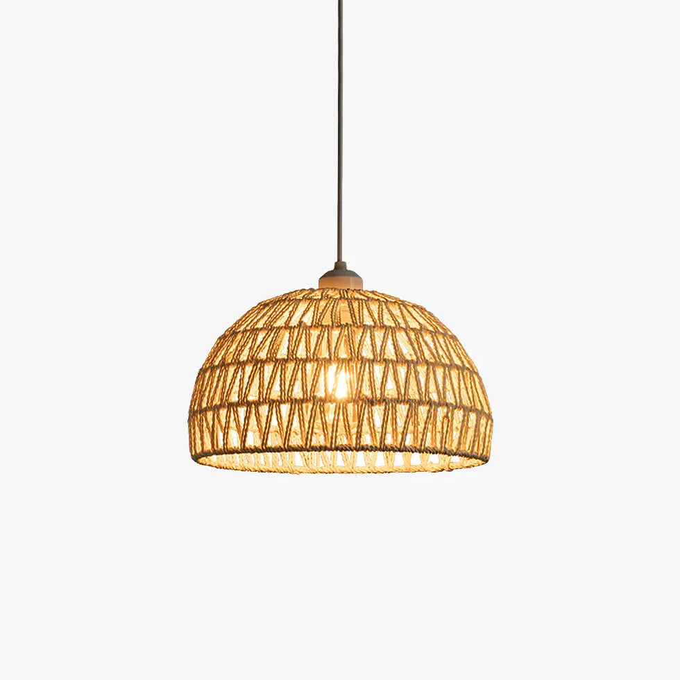 Rattan Woven Round Lampshade Vintage Pendant Light