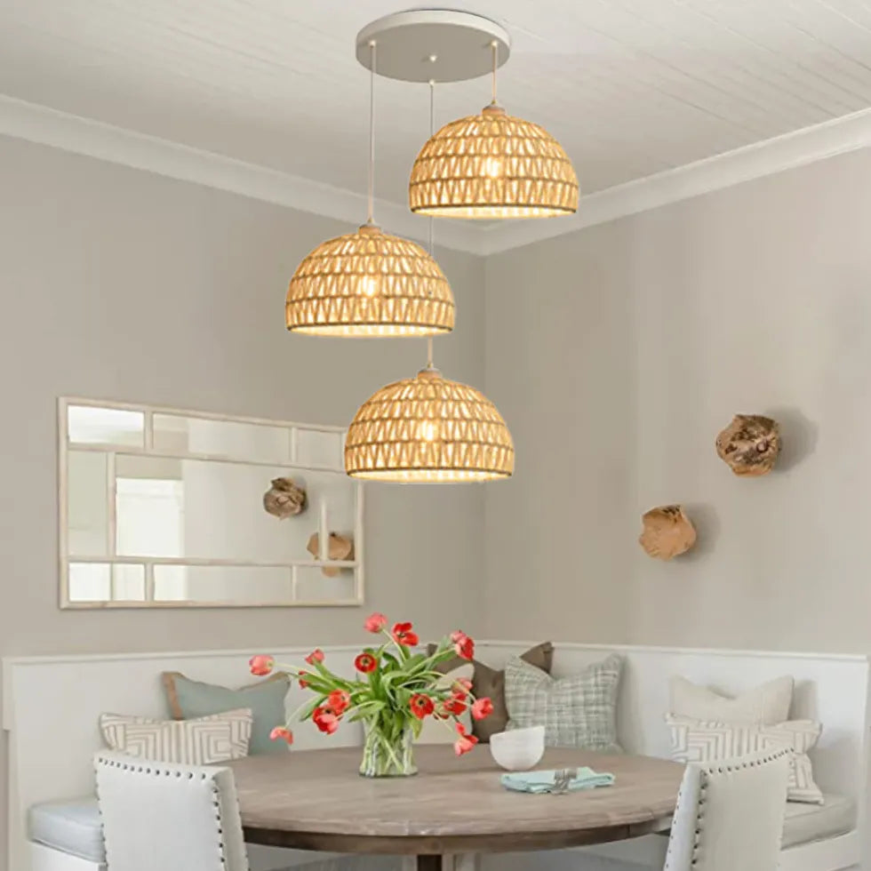 Rattan Woven Round Lampshade Vintage Pendant Light