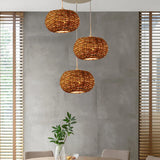 Rattan Woven Round Lampshade Vintage Pendant Light