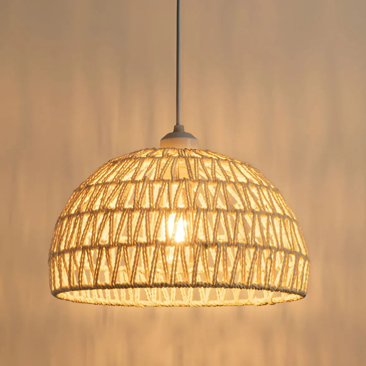 Rattan Woven Round Lampshade Vintage Pendant Light