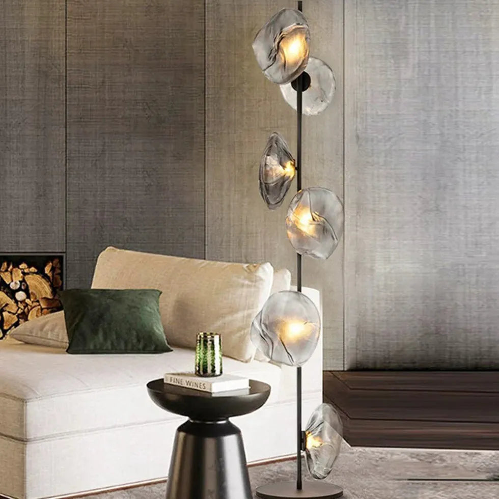 Multi-Head Transparent Glass Straight Pole Floor Lamp