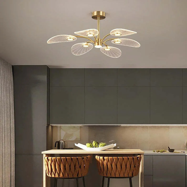 Slender Lotus Leaf Gold LED Pendant Light