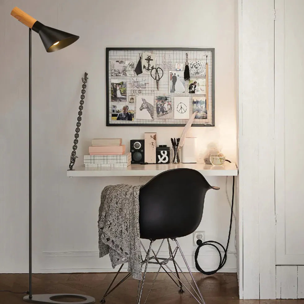 Wooden Cone Black Slim Floor Lamp