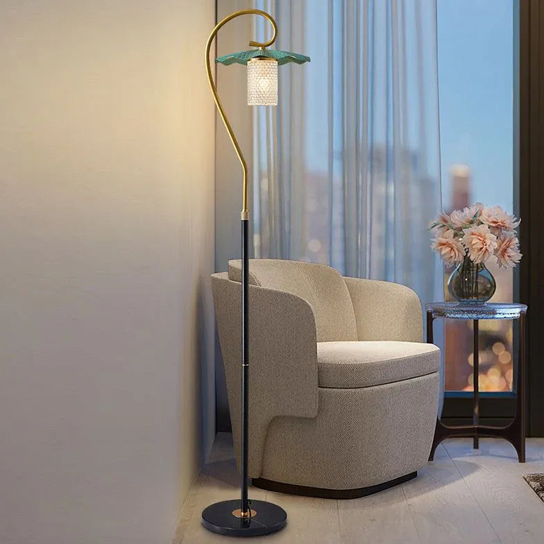 Curved Design with Attached Table Floor Lamp