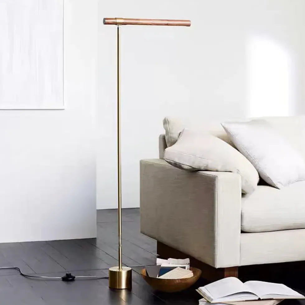 Metal Wood Linear Design Plug-in Floor Lamp