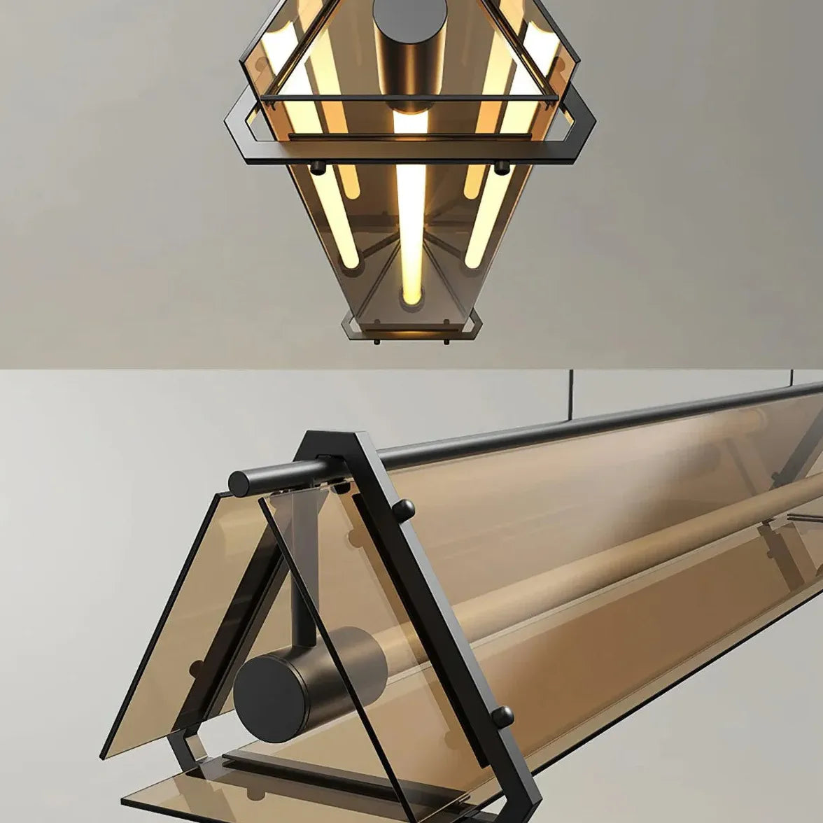 Rectangular Frame Gold Glass Industrial Pendant Light