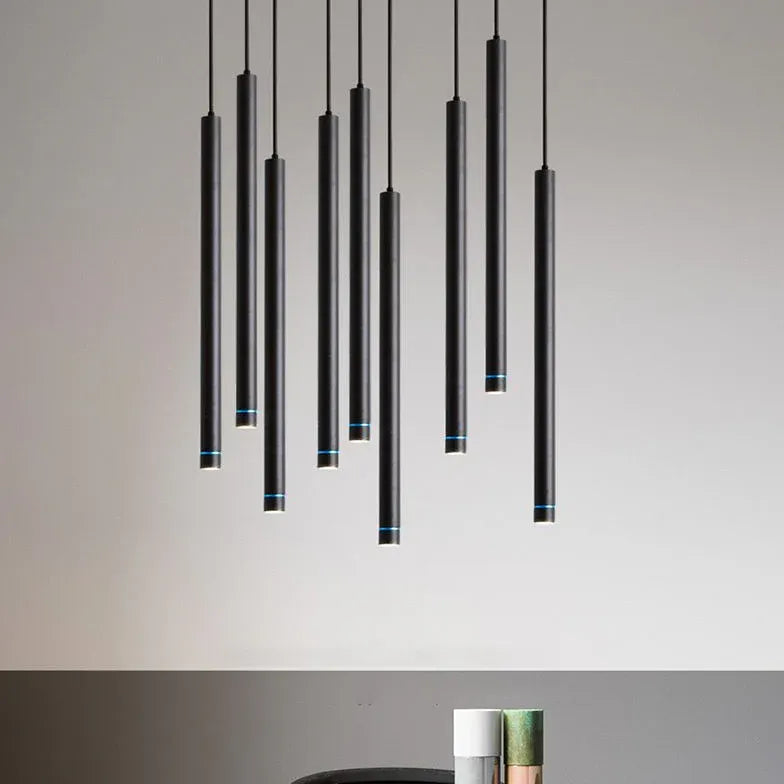 Black Slim Cylinder Pendant Light for Kitchen