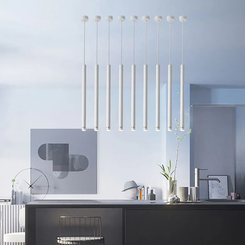 Black Slim Cylinder Pendant Light for Kitchen