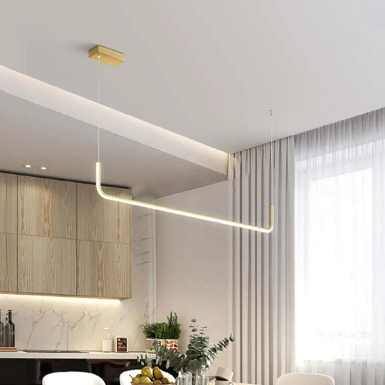 Curved U-Shaped Black Metal LED Pendant Light