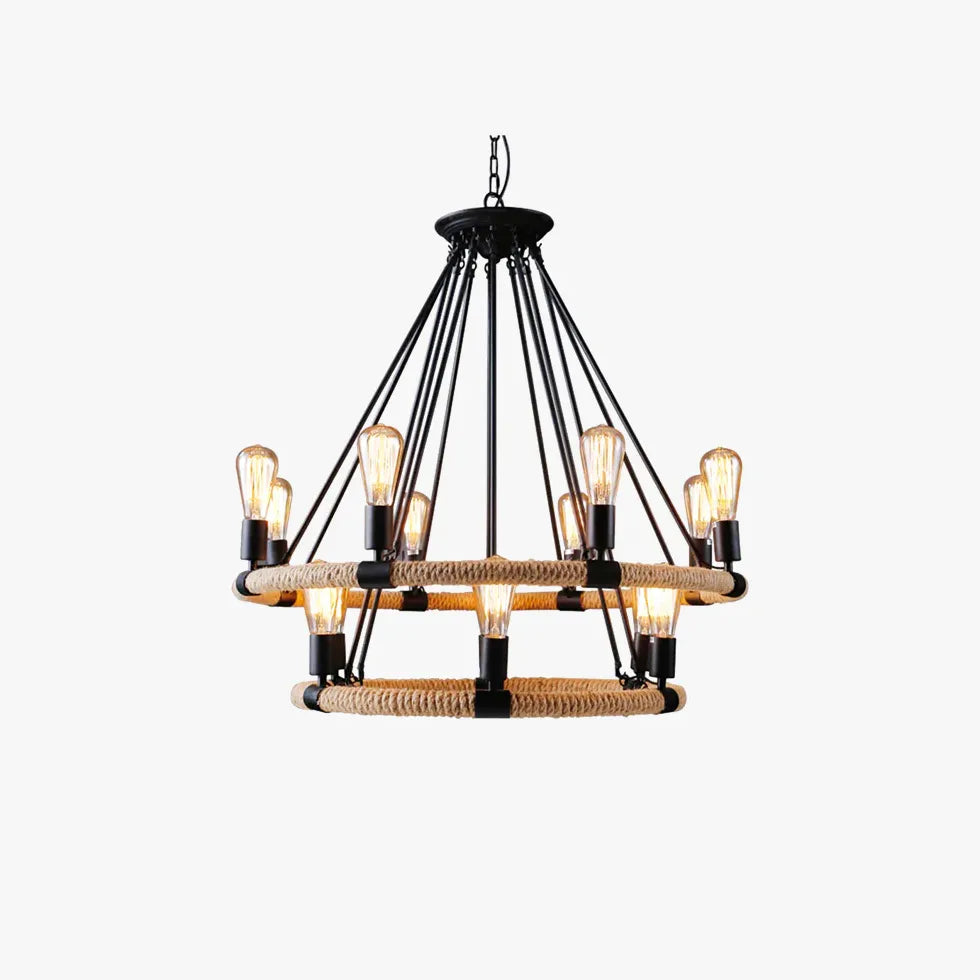 Black Double Ring Multi-Bulb Vintage Chandelier