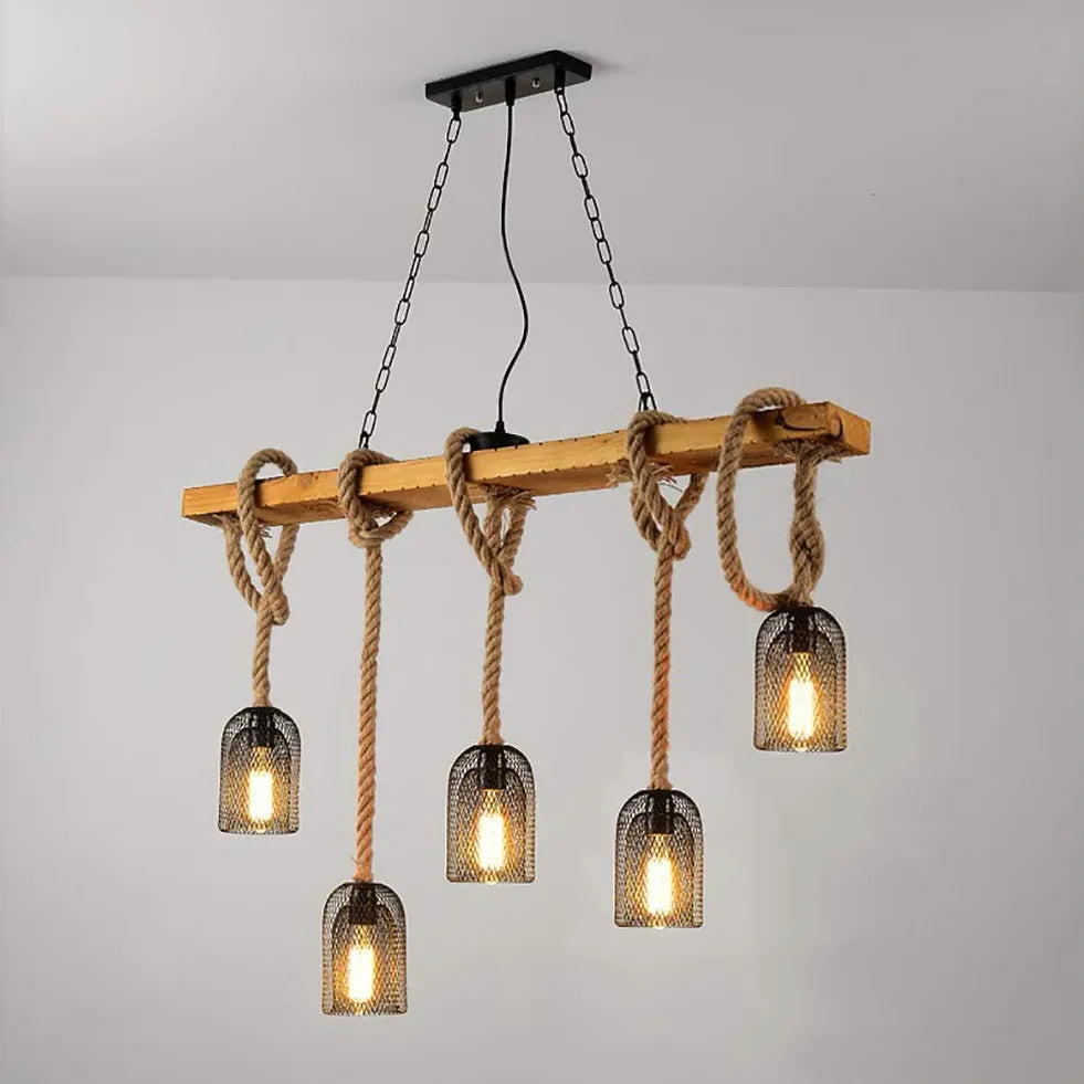 Multi-Bulb Rope Linear Industrial Pendant Light