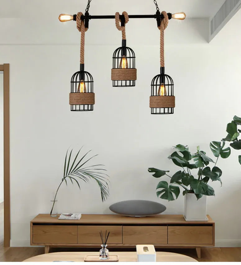 Three-Head Birdcage Linear Industrial Pendant Light