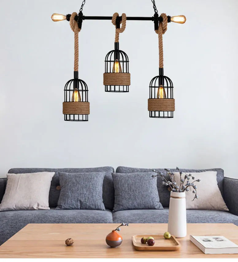 Three-Head Birdcage Linear Industrial Pendant Light