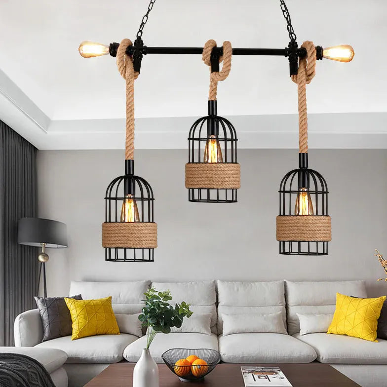 Three-Head Birdcage Linear Industrial Pendant Light