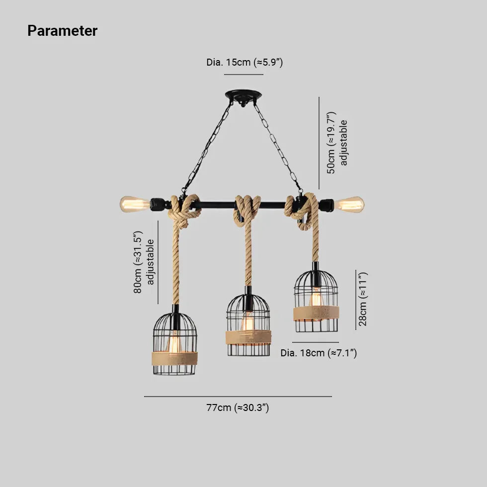 Three-Head Birdcage Linear Industrial Pendant Light