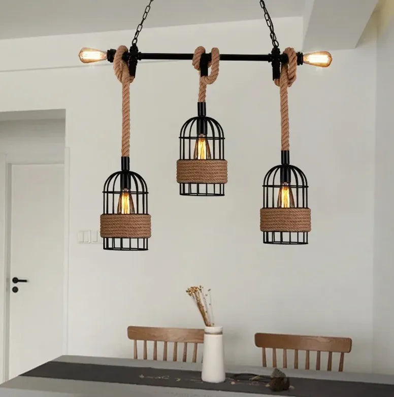 Three-Head Birdcage Linear Industrial Pendant Light