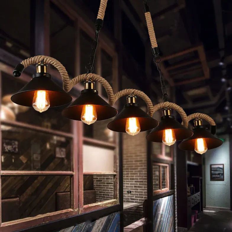 Multi-Bulb Linear Chain Rope Industrial Pendant Light