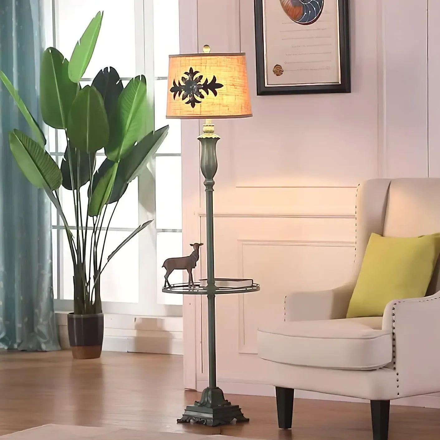 Green Vintage Country Style Floor Lamp