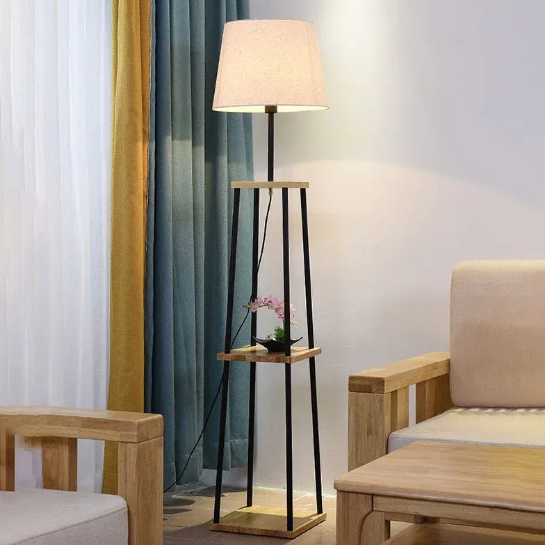 Square Base White Cylindrical Minimalist Floor Lamp