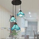 Multi-Head Blue Gradient Glass Petal Pendant Light