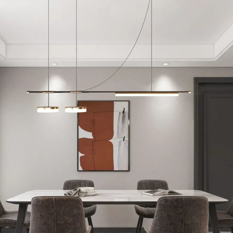 Linear Black Gold LED Dining Room Pendant Light