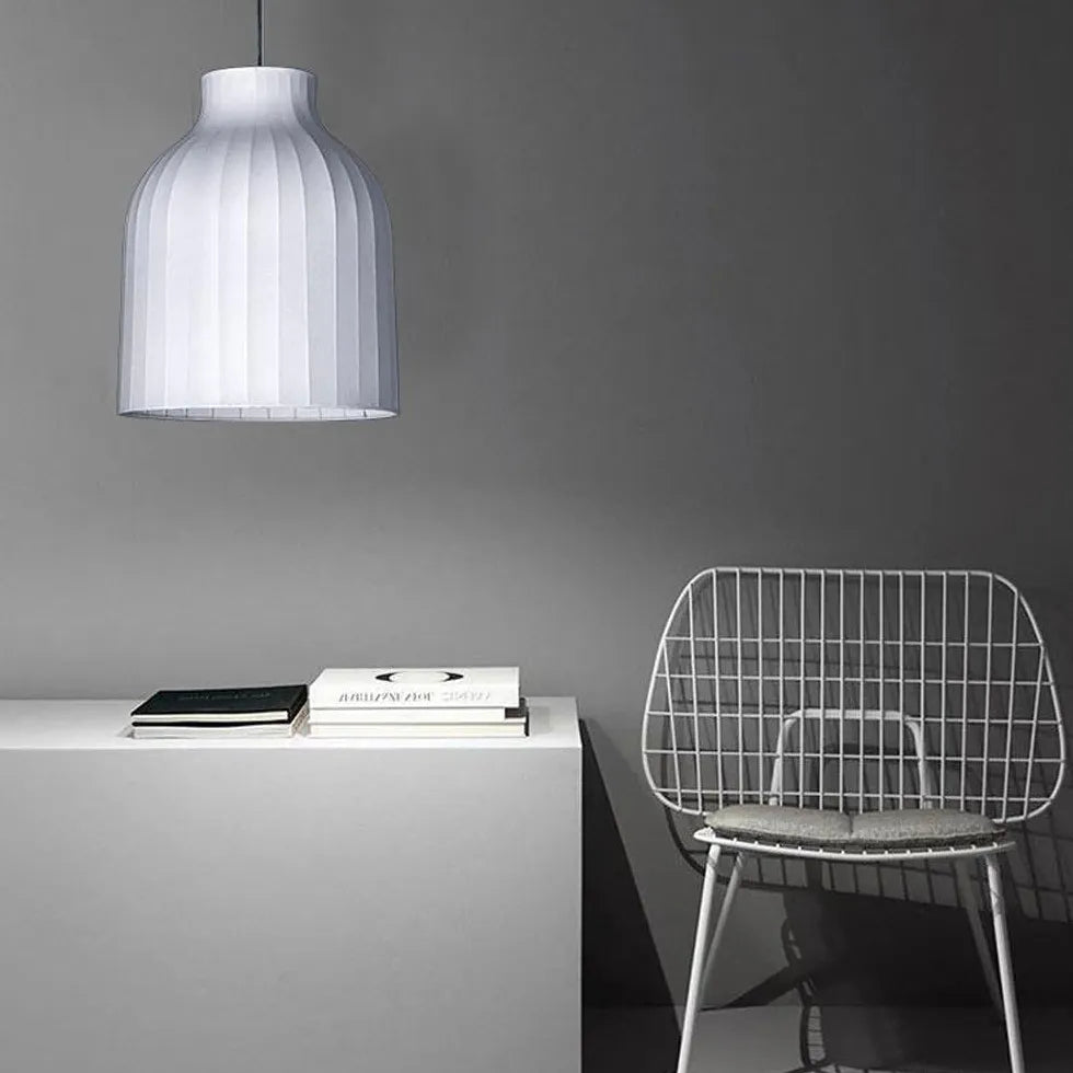 White Translucent Pendant Light with Curved Pleats