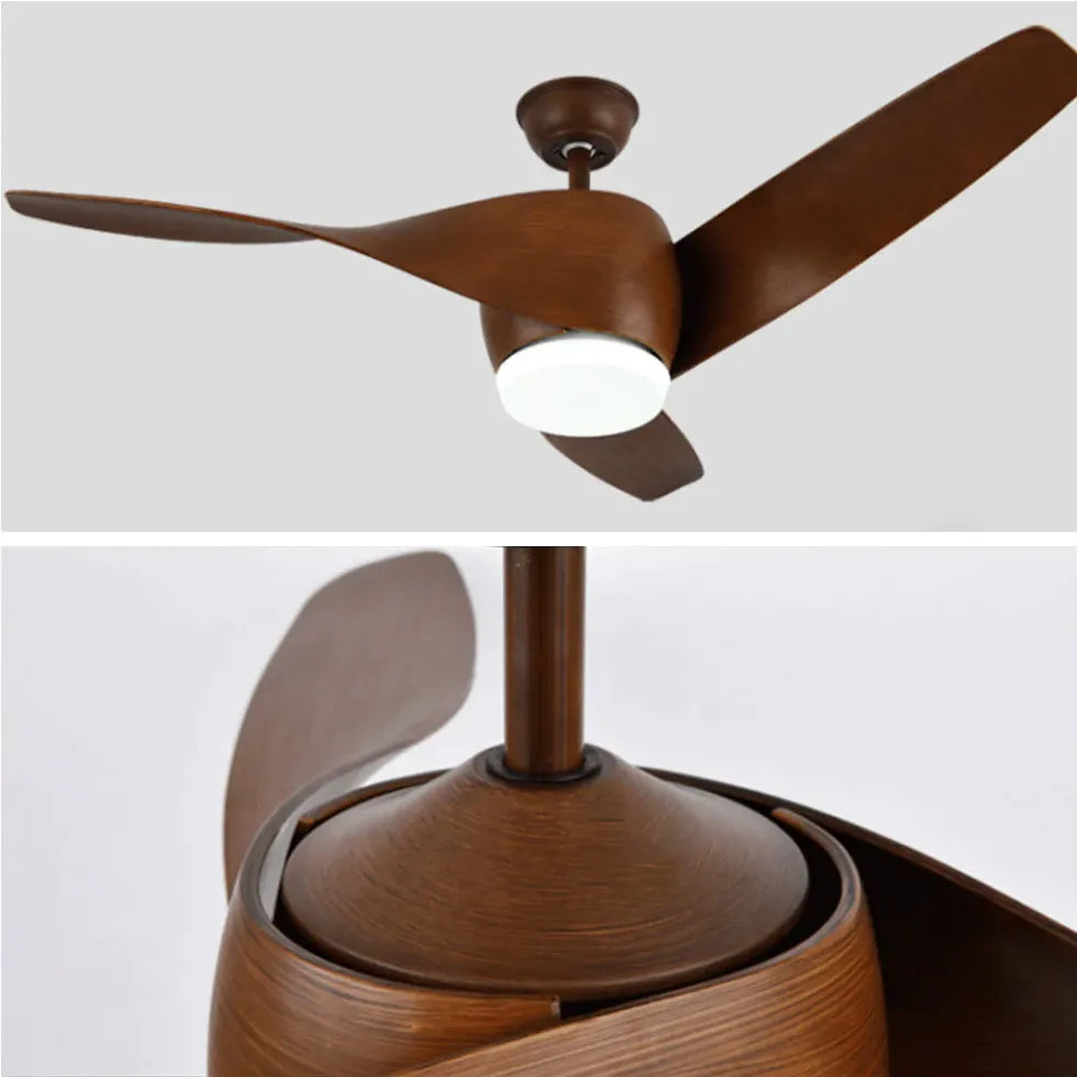 Three-Blade Wooden Streamlined Ceiling Fan with Light