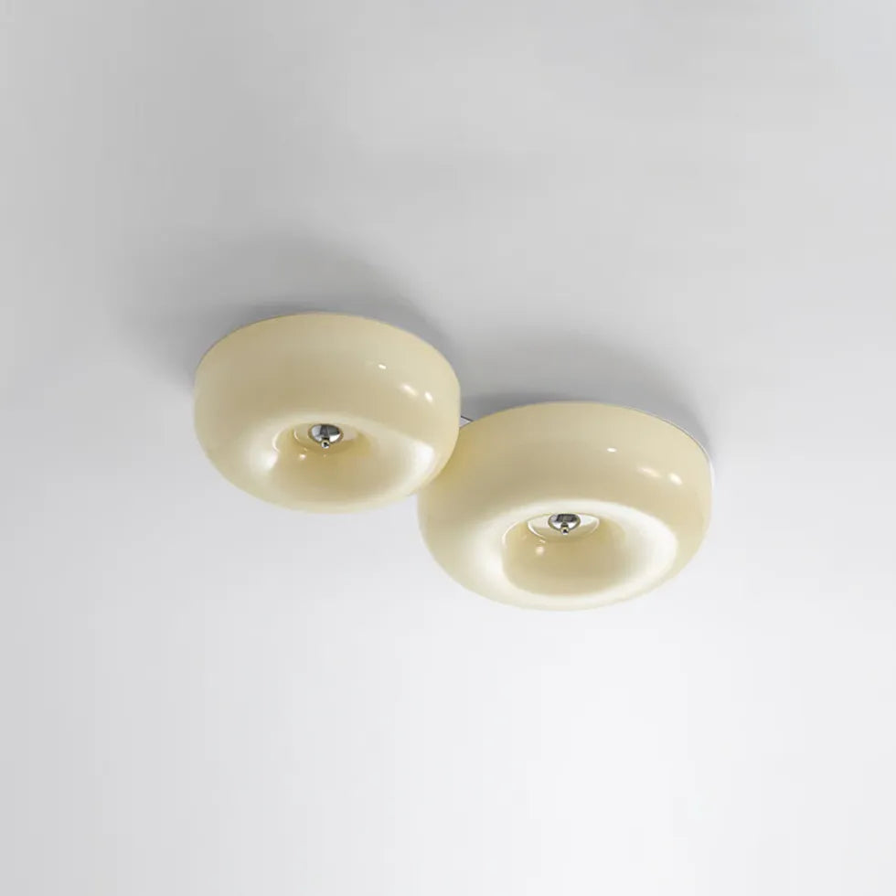 Light Yellow Circular Glass Flush Mount Ceiling Light