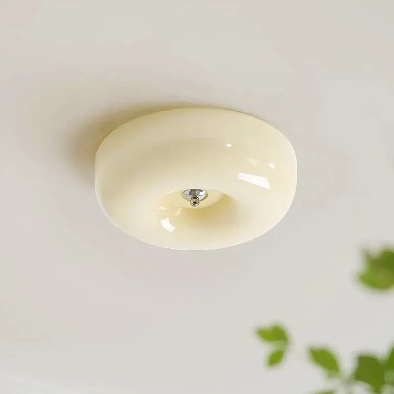 Light Yellow Circular Glass Flush Mount Ceiling Light