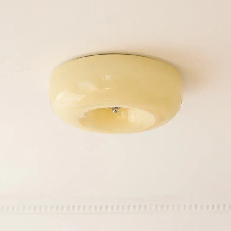 Light Yellow Circular Glass Flush Mount Ceiling Light