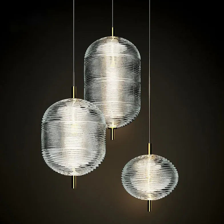 Clear Ribbed Glass Industrial Pendant Light