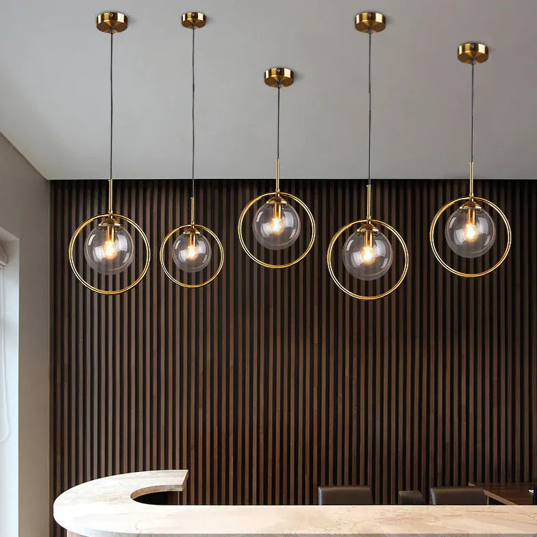 Circular Geometric Design Gold Glass Pendant Light