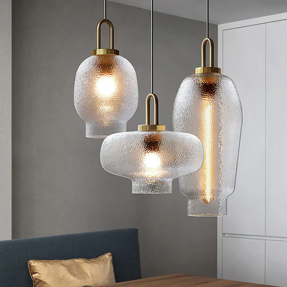 Irregular Shaped Clear Glass Vintage Pendant Light