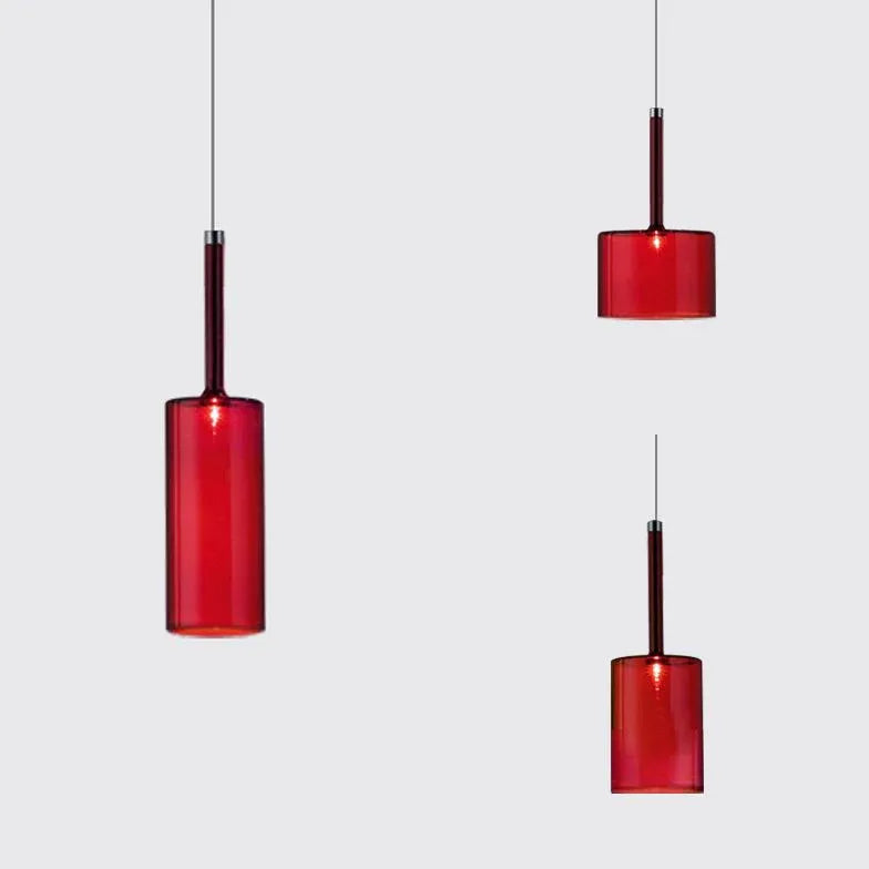 Colored Cylindrical Glass Living Room Pendant Light