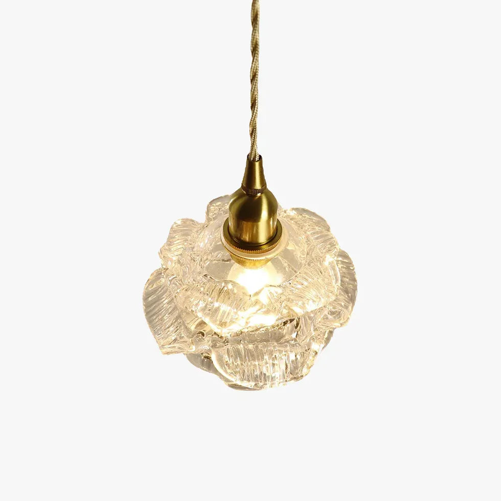 Small Transparent Glass Flower Modern Pendant Light