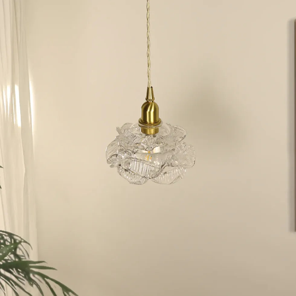 Small Transparent Glass Flower Modern Pendant Light