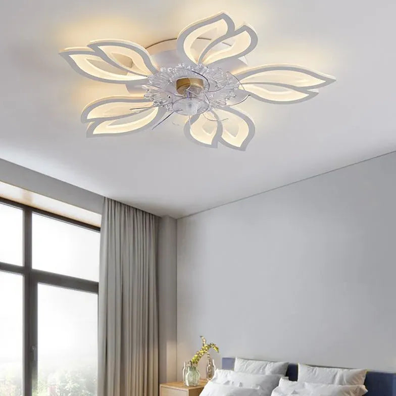 Flower-Shaped White LED Bedroom Ceiling Fan Light