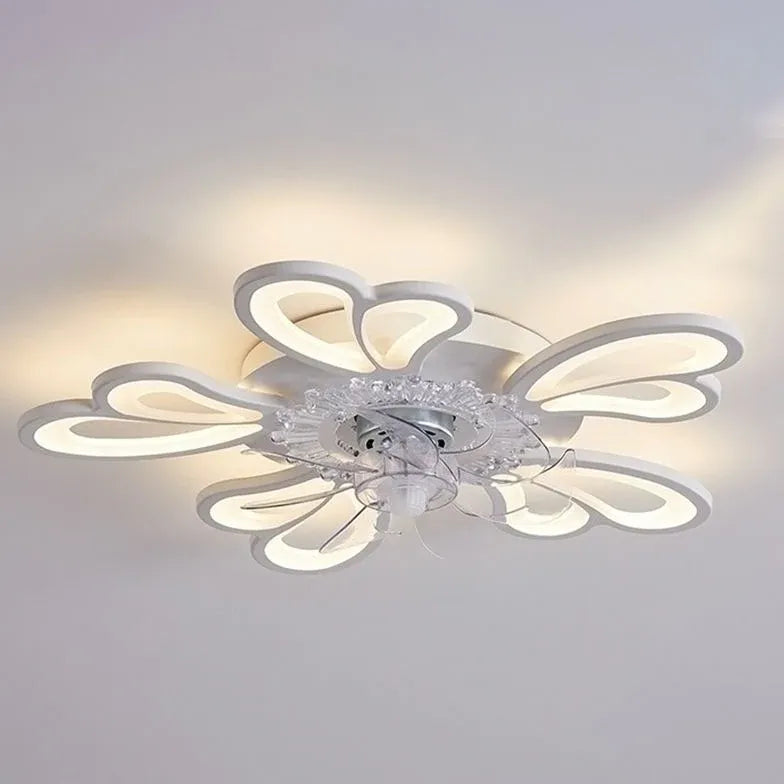 Flower-Shaped White LED Bedroom Ceiling Fan Light