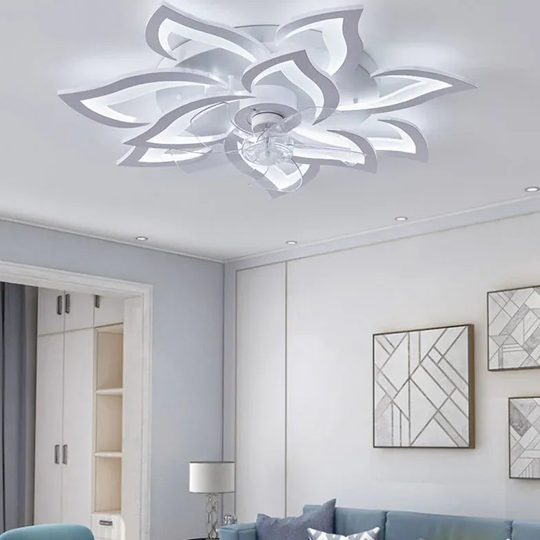 Flower-Shaped White LED Bedroom Ceiling Fan Light