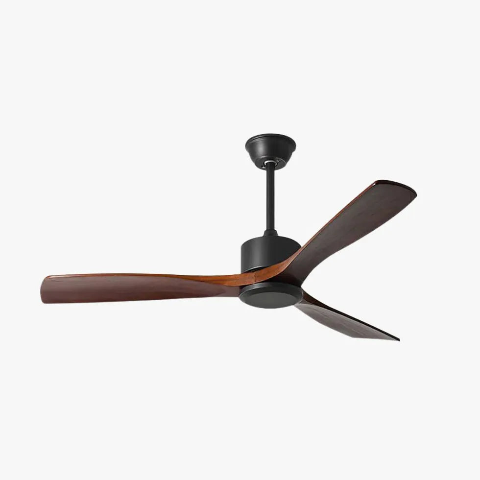 Walnut Wood Blade Black Rod Ceiling Fan Light