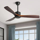 Walnut Wood Blade Black Rod Ceiling Fan Light