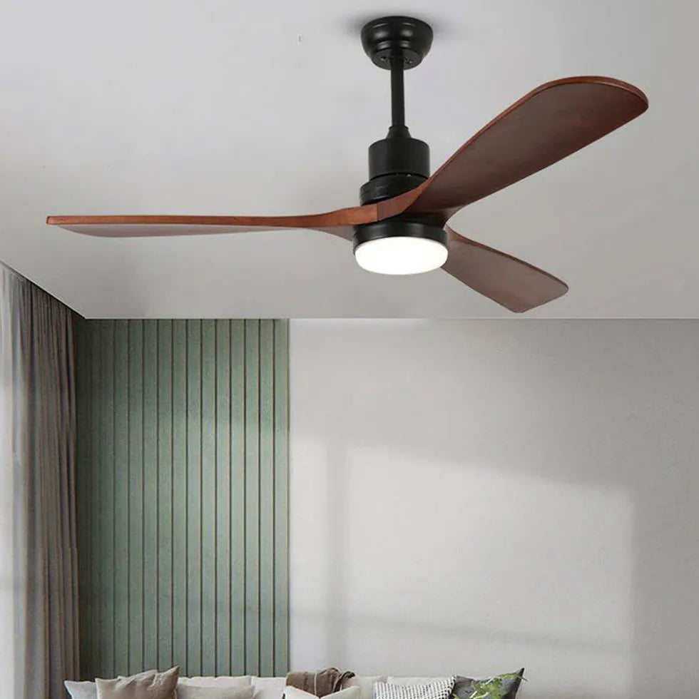 Walnut Wood Blade Black Rod Ceiling Fan Light