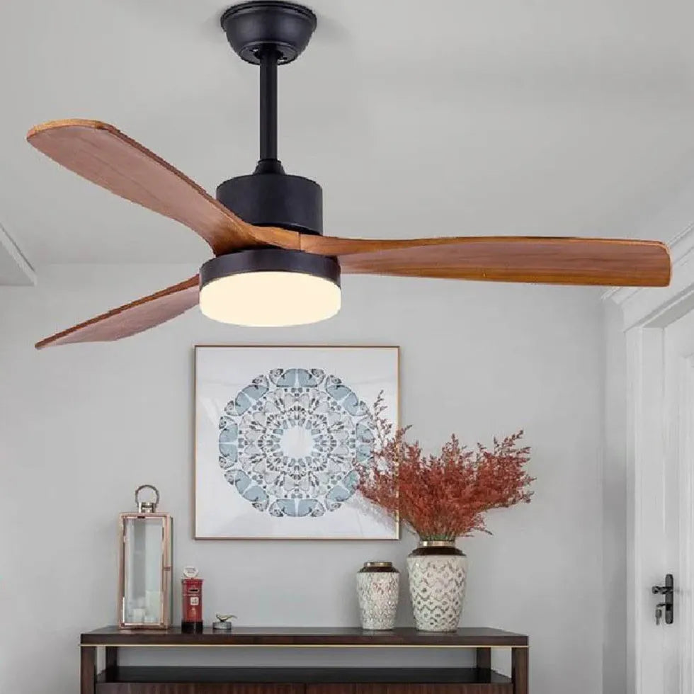 Walnut Wood Blade Black Rod Ceiling Fan Light