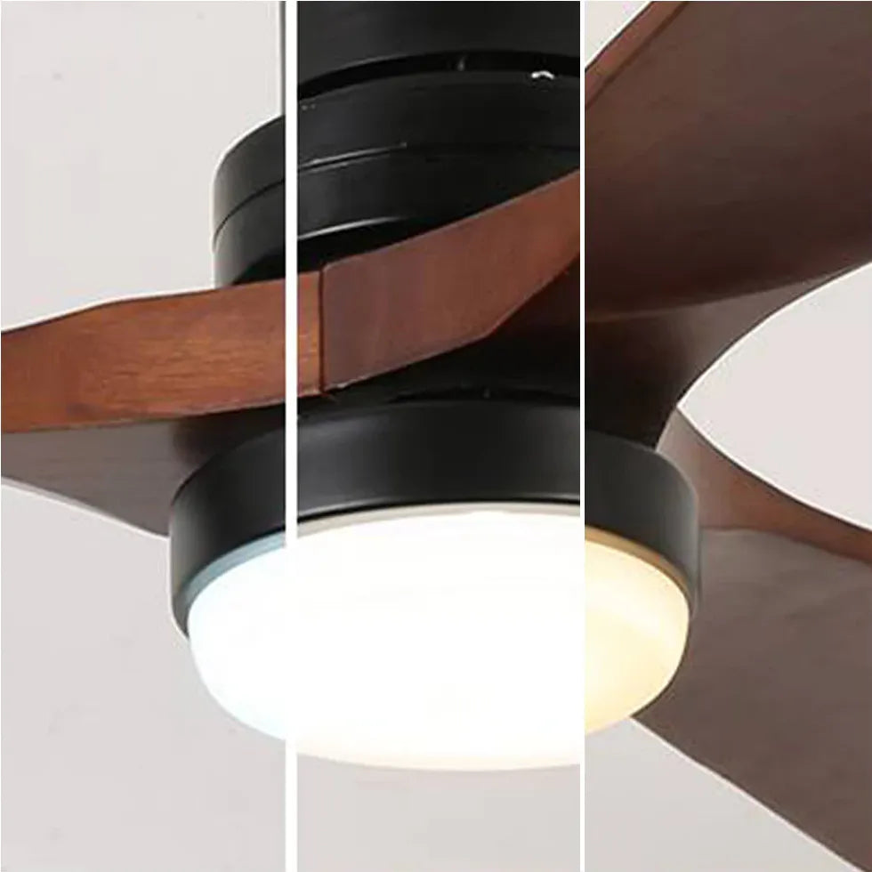 Walnut Wood Blade Black Rod Ceiling Fan Light